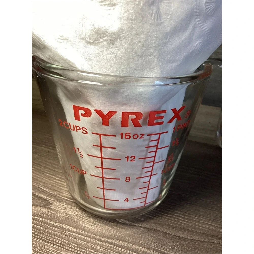 Vintage Pyrex 516 2 Cup Measuring Cup Red Letter Patent Pending Open J Handle